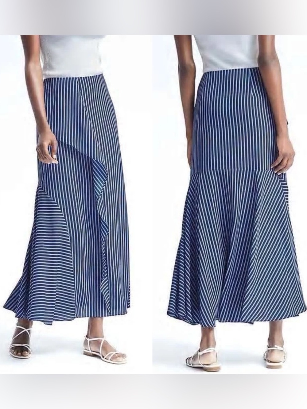 Banana Republic micro stripe ruffle maxi skirt size 0 2017 collection 670327
